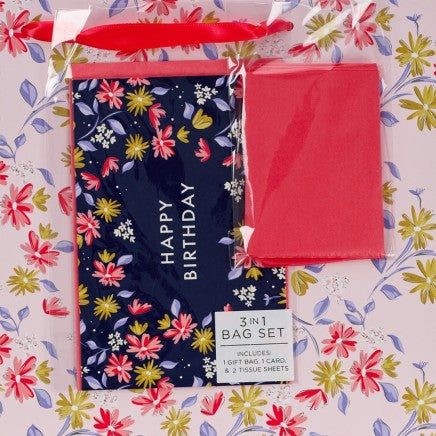 Gift Bag Happy Birthday Pink Flowers Lrg Landscape