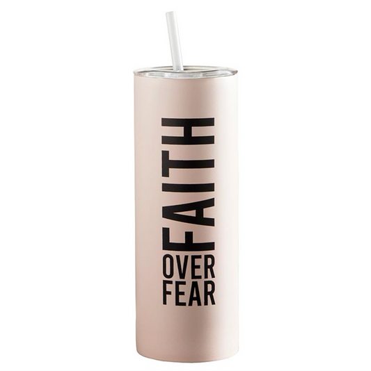 Skinny Tumbler Faith Over Fear Blush with straw