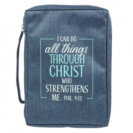 Bible Case Canvas Large All Things Through Christ Denim