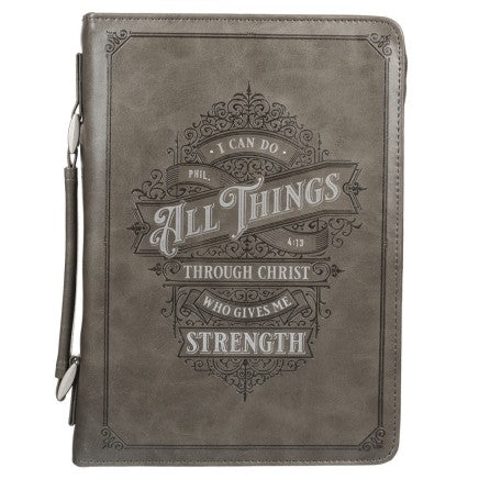 Bible Case I Can Do All Things Filigree Grey Medium