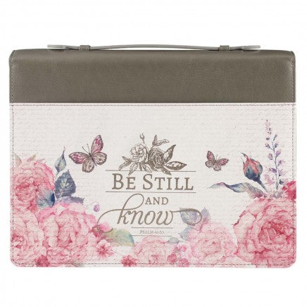 Bible Cover Large Be Still Pink/White Butterfly
