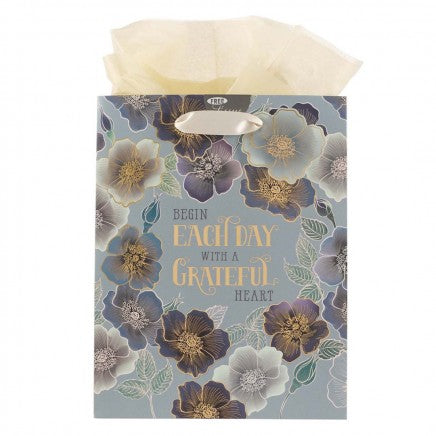 Gift Bag Medium Grateful Heart Sky Blue Floral