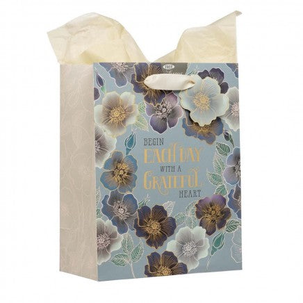 Gift Bag Medium Grateful Heart Sky Blue Floral