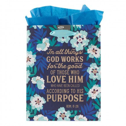 Gift Bag Medium His Purpose Navy/Blue Flowers